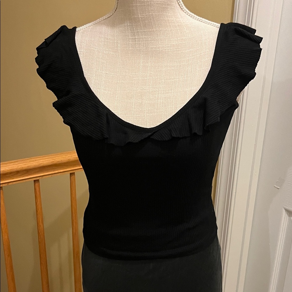 Garage Black Ruffled Tank Top